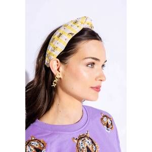 NEW HELLO EDIE striped tiger knot headband in yellow